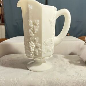 White Embossed Milk Glass Pitcher